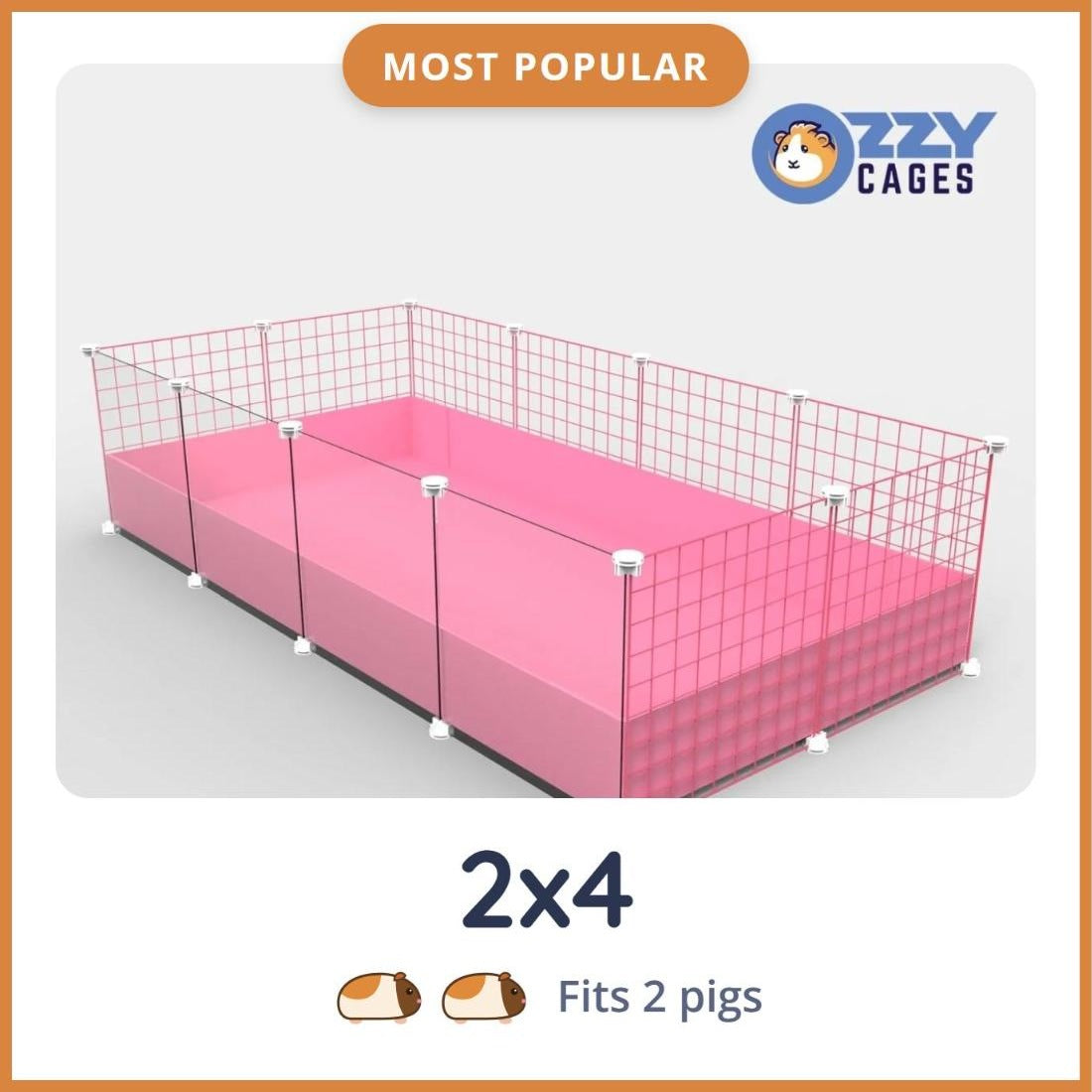 Guinea pig cage C&C 2 x 4 grids in pink suitable for 2 guinea pigs