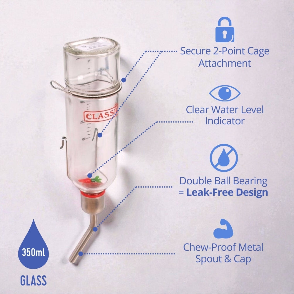 Classic Glass Drinking Bottle 350ml (Small) – Water Bottle for Small Pets