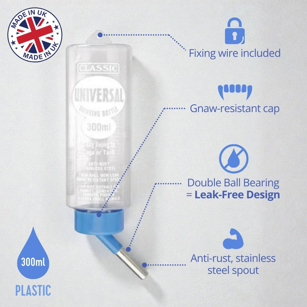 Classic Universal Drinking Bottle 300ml (Small) – Water Bottle for Small Pets