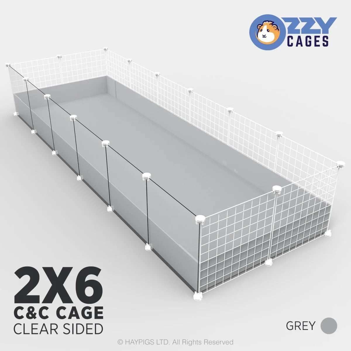 Ozzy Cages 2x6 C&C Enclosure - Clear Sided - Grey