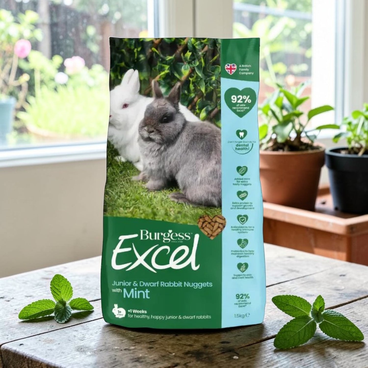 Burgess Excel Rabbit Pellets with Mint for Junior and Dwarf Rabbits 1.5kg