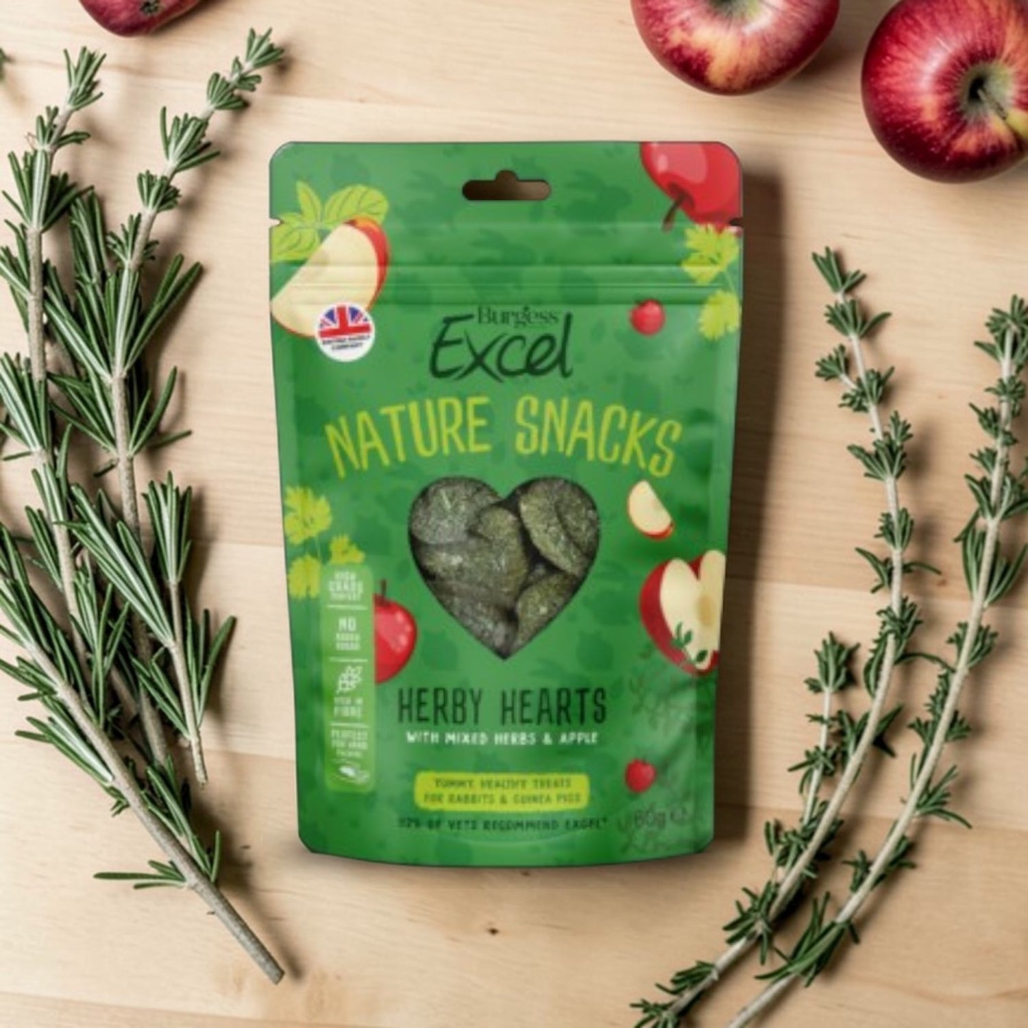 Burgess Excel Herby Hearts – High Fibre Herb & Apple Treats for Rabbits & Guinea Pigs